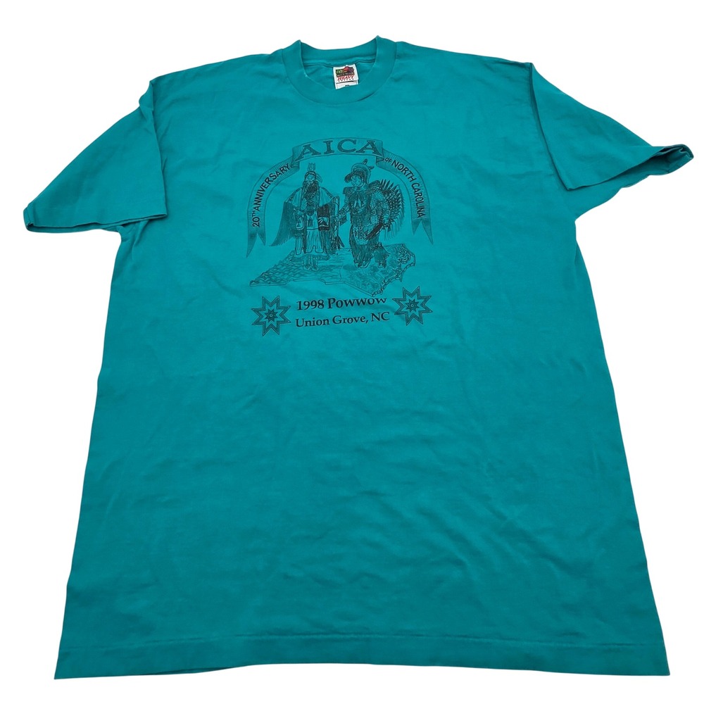 Fruit of the Loom T-Shirt Mens XXL Teal 1998 Powwow AICA North Carolina Vintage